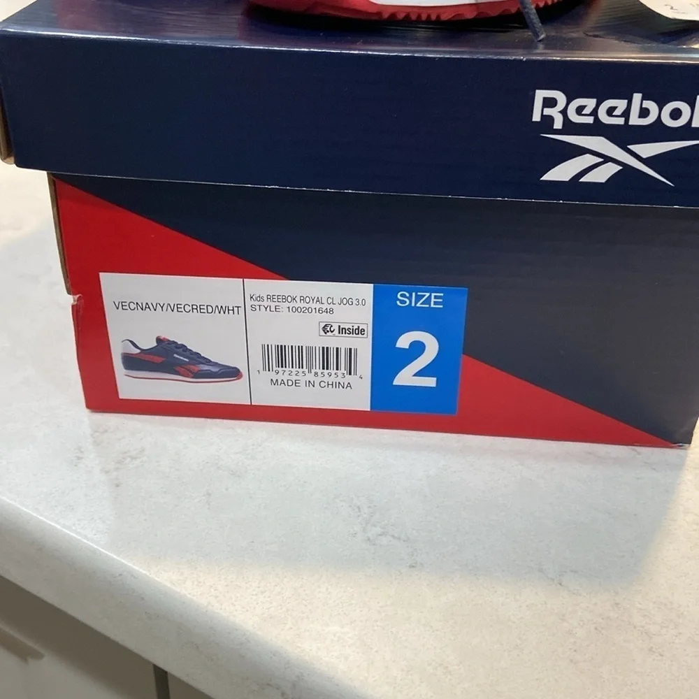 Kids NIB Reebok Royal CL Jog Blue and Red Athletic Sneakers Size 2